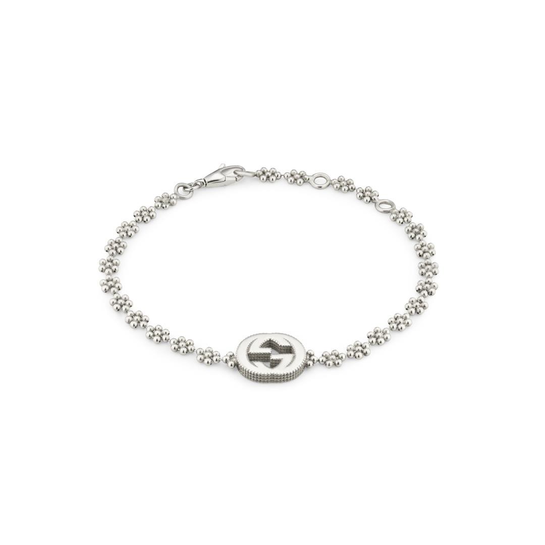 Silver Interlocking G Flower Bead Bracelet