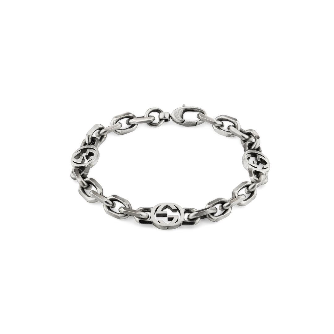 Aged Silver Interlocking GG Chain Bracelet