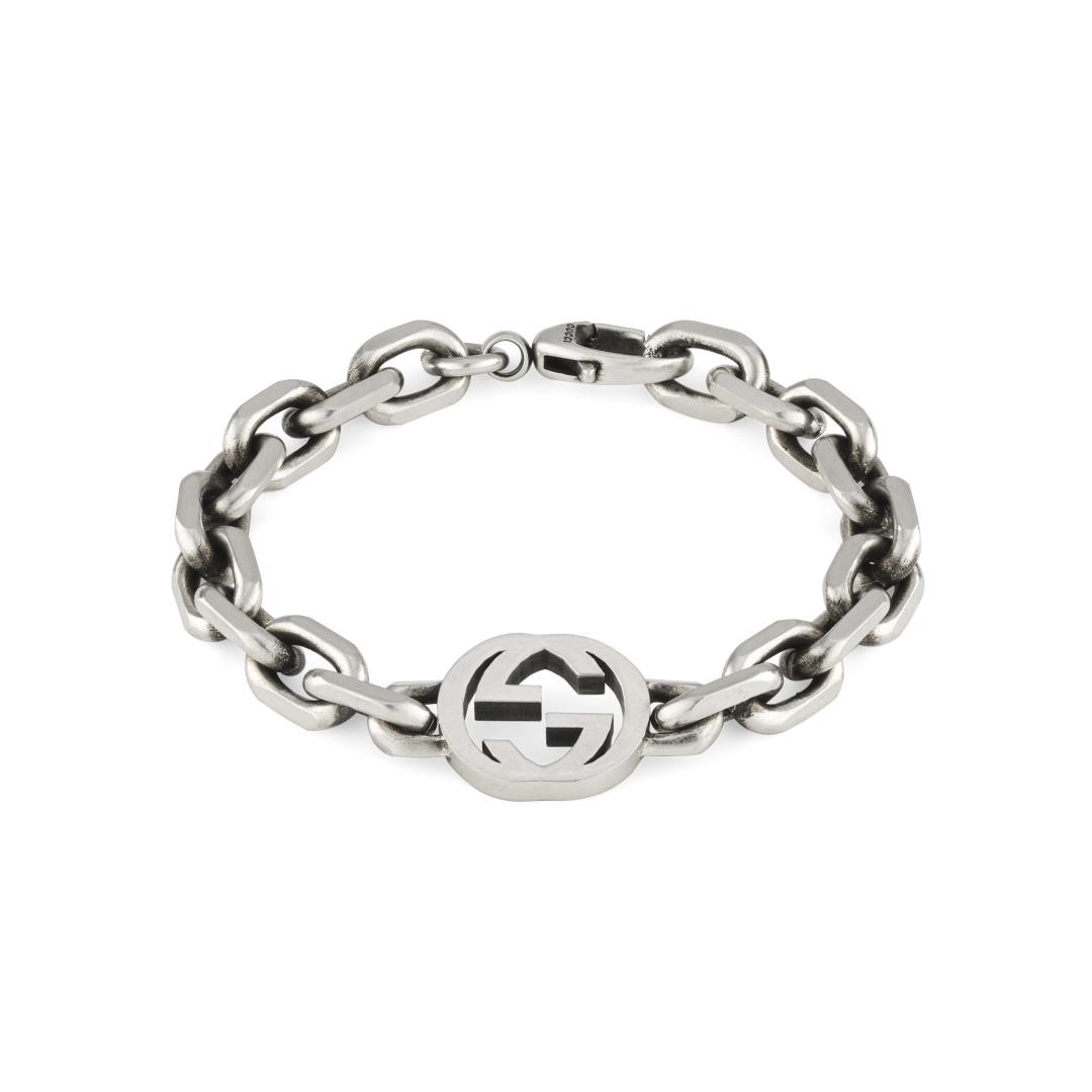 Aged Silver Interlocking GG Chain Bracelet
