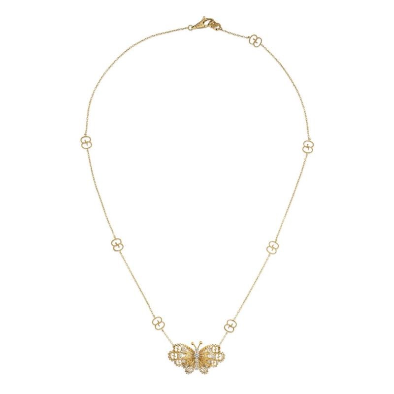 18k Yellow Gold Diamond Butterfly GG Necklace