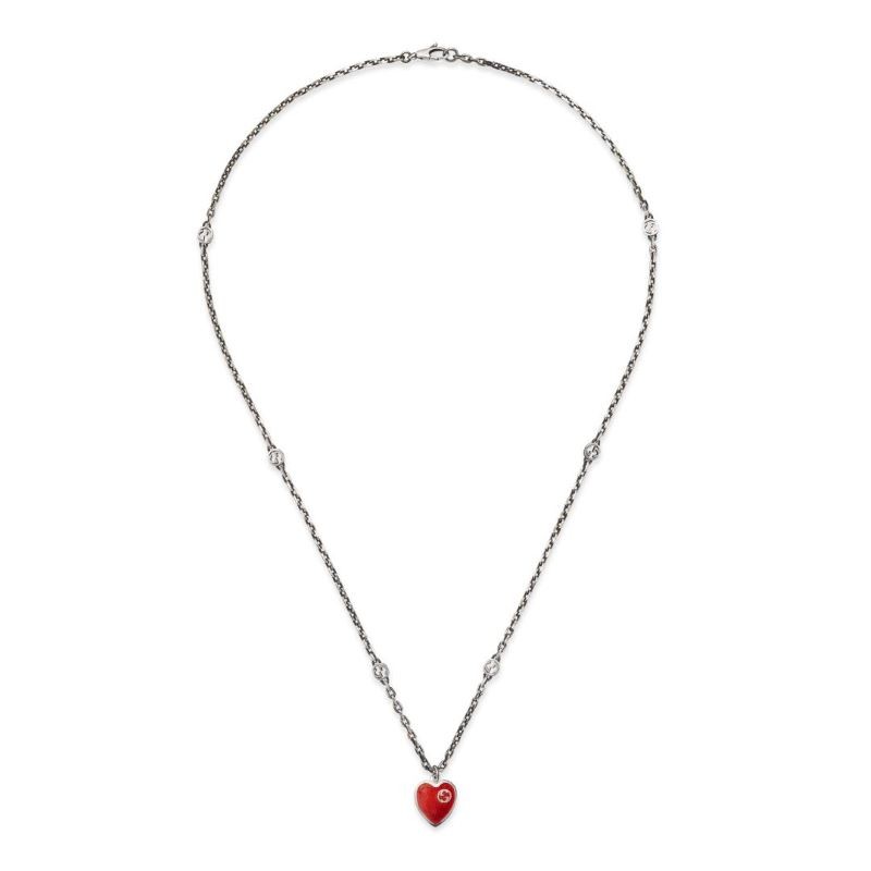 Sterling Silver GG Red Heart Necklace