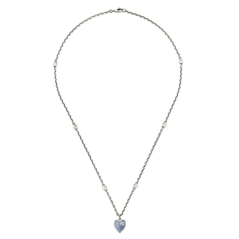 Sterling Silver Blue GG Heart Necklace