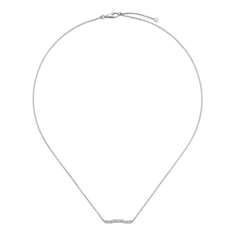 18k White Gold Link To Love Bar Necklace