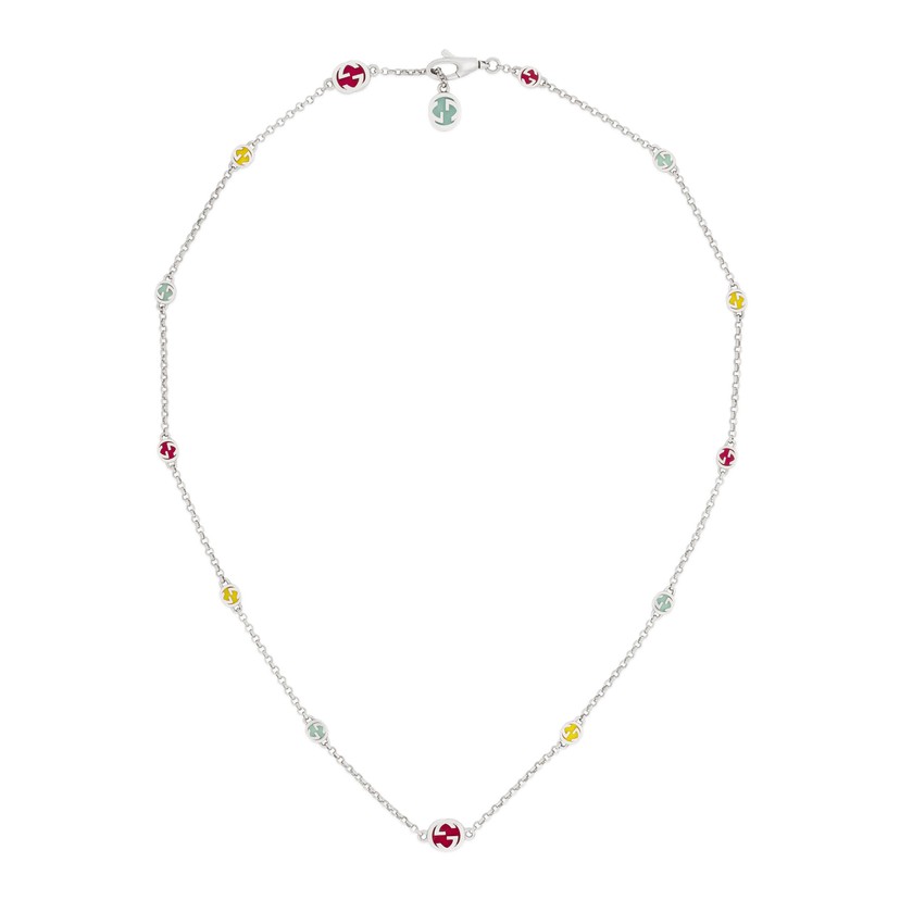 Interlocking G necklace with multicolor enamel
