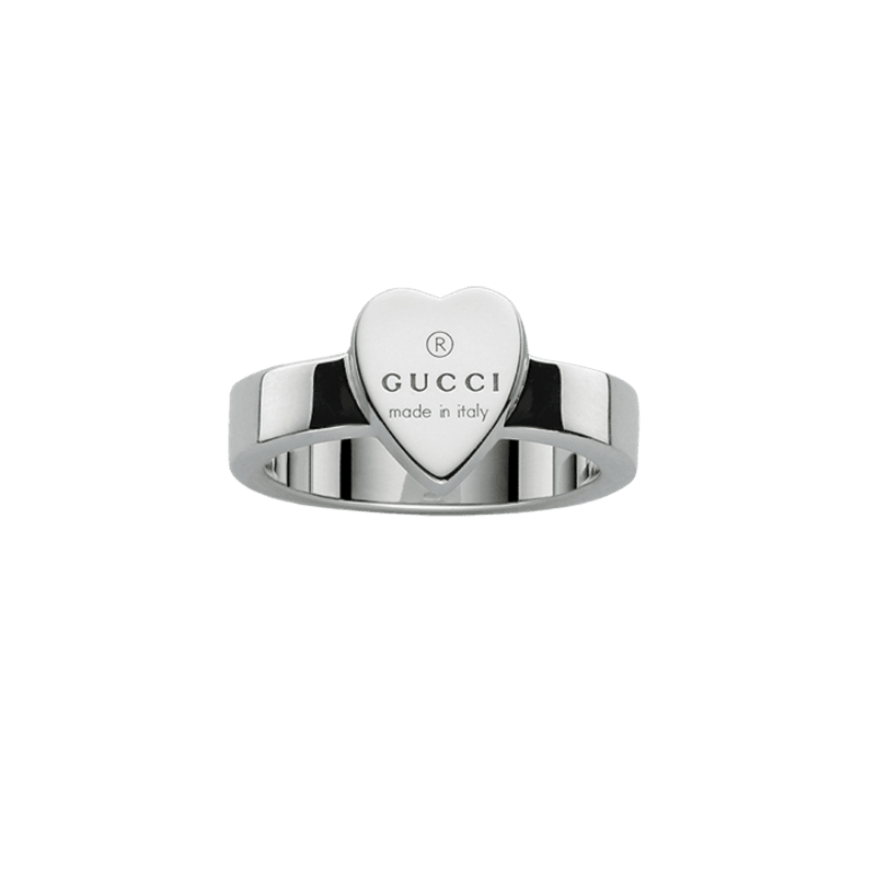 Silver Trademark Engraved Gucci Heart Ring