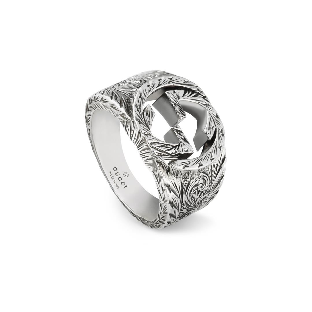 Silver Large Interlocking G Aureco Ring