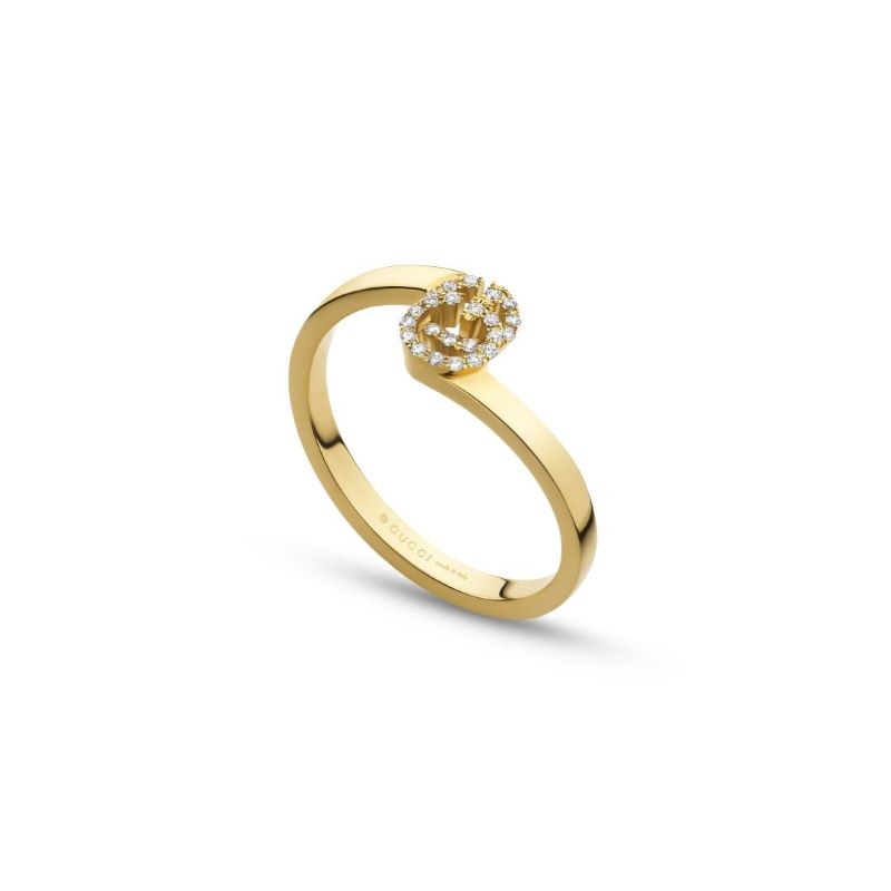18k Yellow Gold Pave Diamond Running GG Asymmetrical Ring