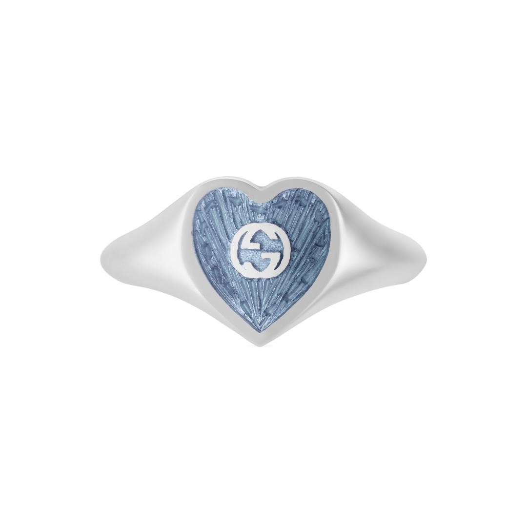 Silver Blue Enamel Heart Ring