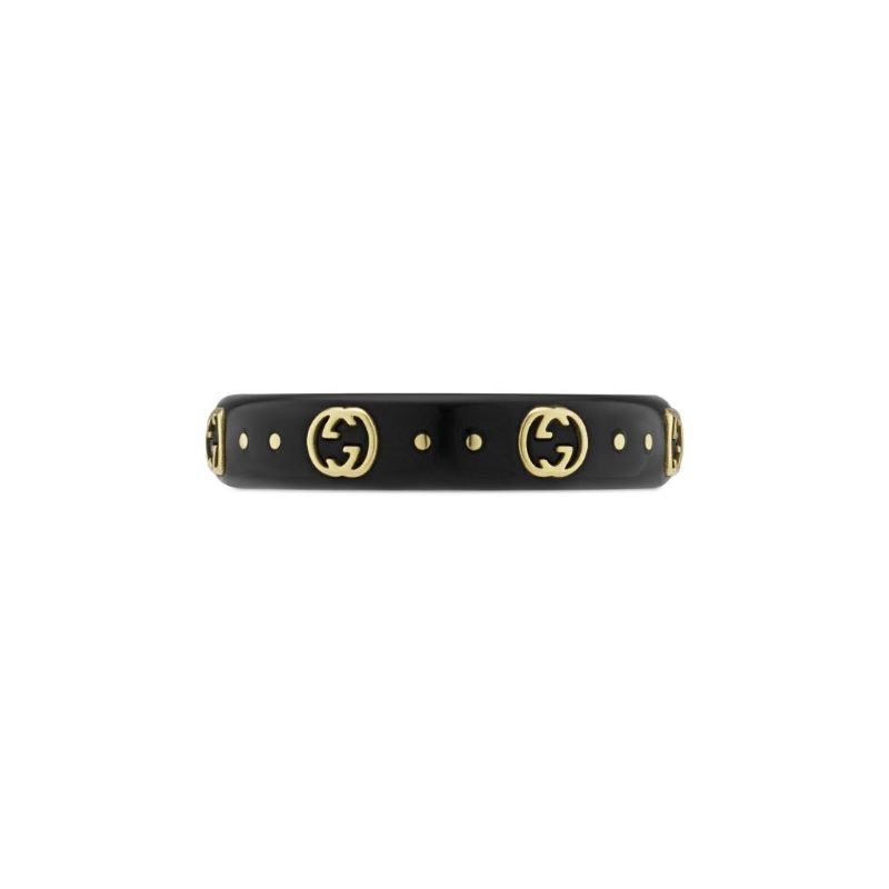 18k Yellow Gold GG Black Synthetic Ring