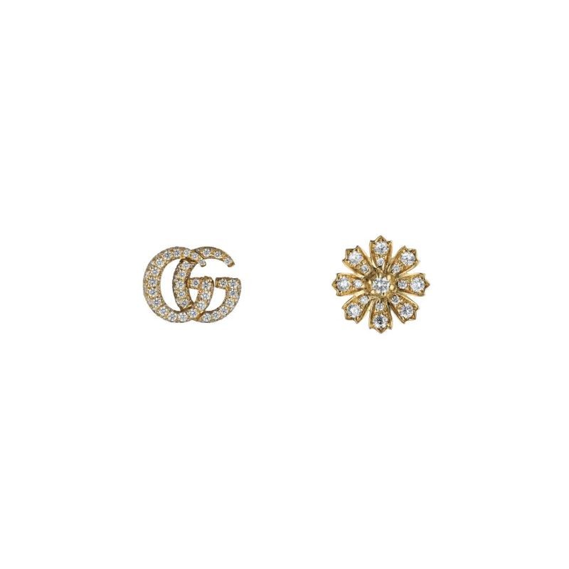 18k Yellow Gold Flora Diamond GG Flower Earrings