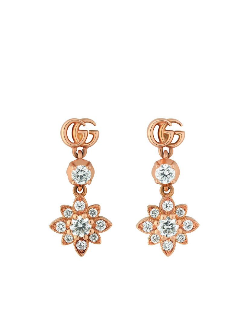 Gucci Flora 18k Rose Gold Diamond Earrings