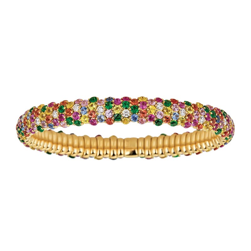 18k Yellow Gold Scattered Rainbow Stretch Bracelet 